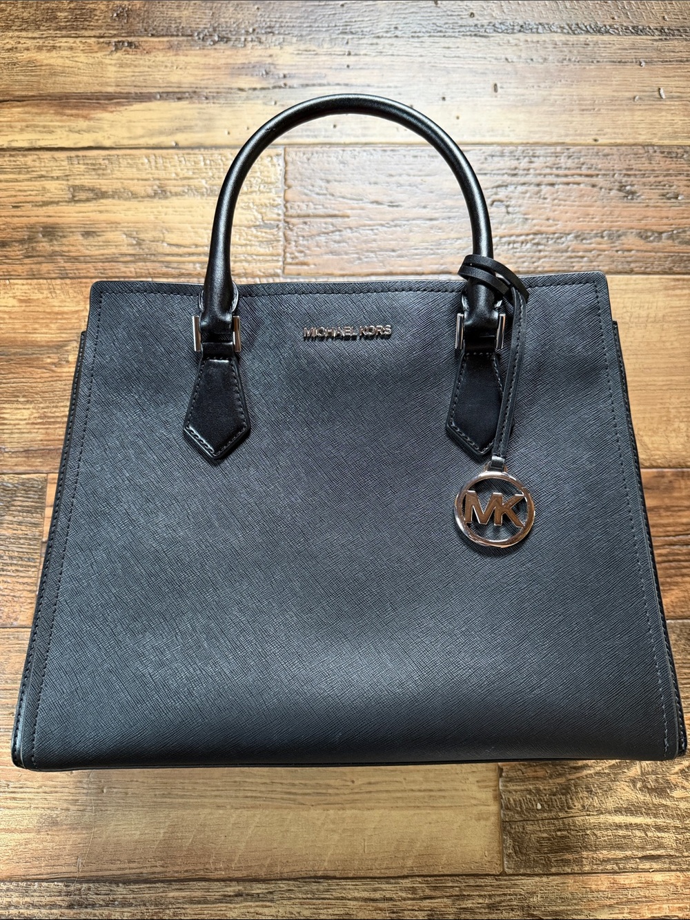 Michael Kors Black Saffiano Satchel with MK Charm